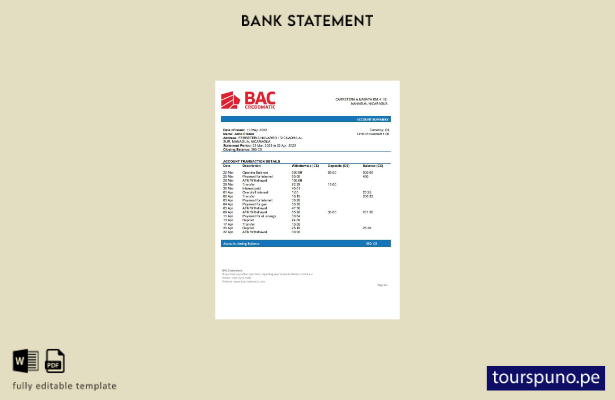 listo para imprimir plantilla de word   extracto bancario de Nicaragua BAC Credo